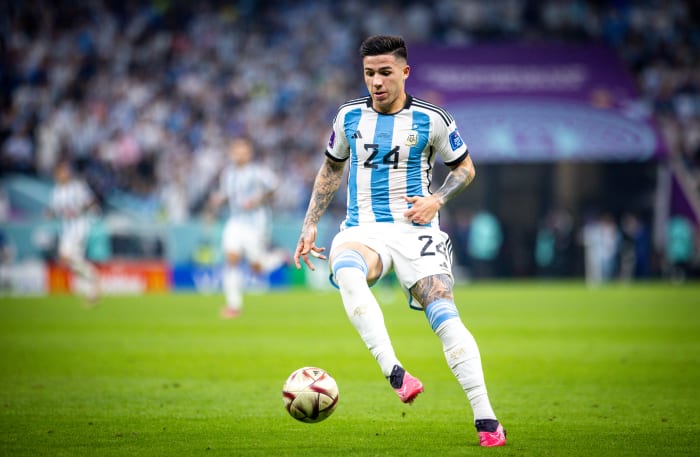 Enzo Fernandez pictured in action during the 2022 FIFA World Cup in Qatar